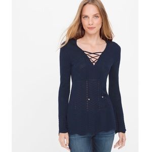 White House Black Market Navy Lace Up Sweater